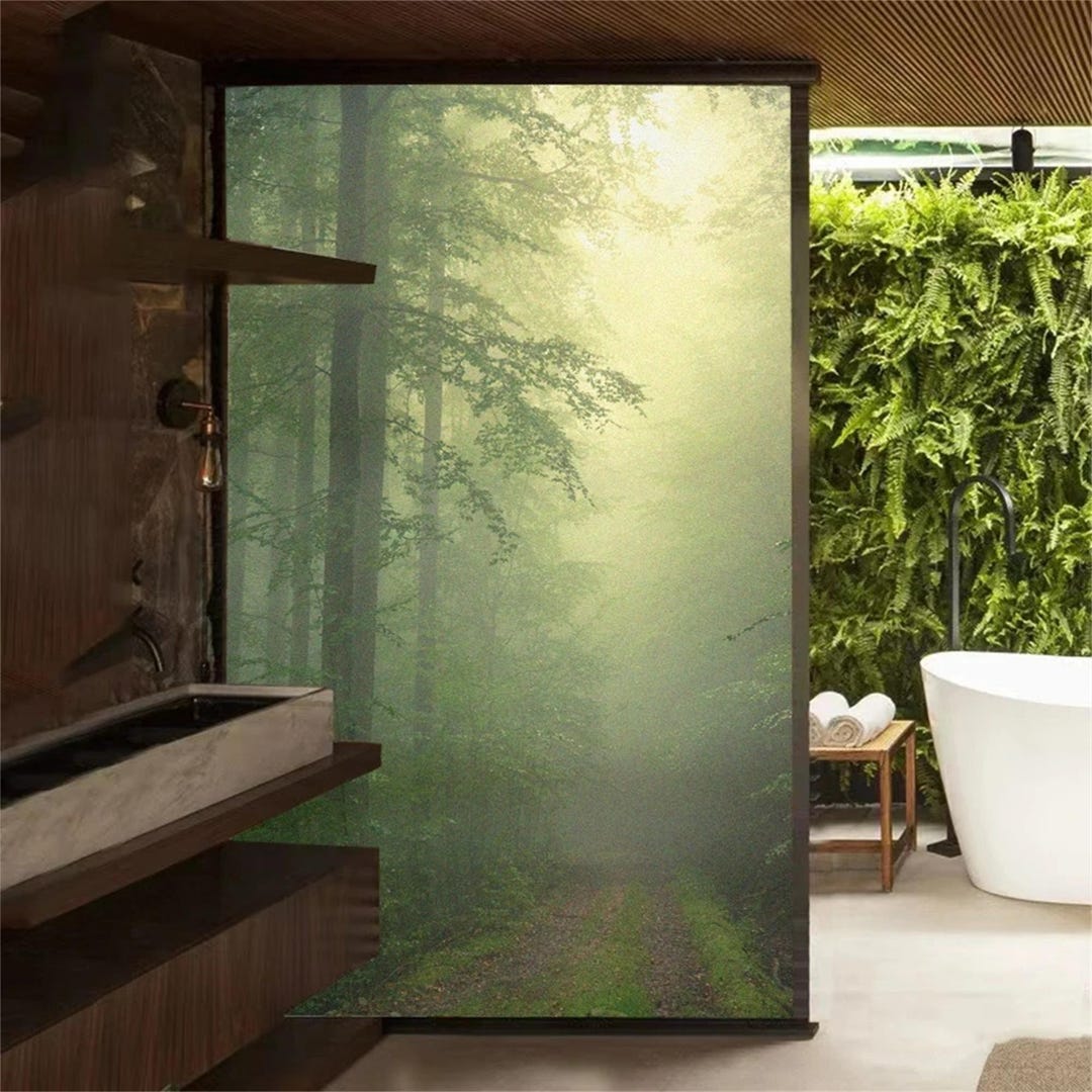 Custom Size Fog Forest Pattern Privacy Window Film Static Cling Frosted ...