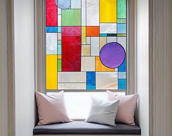 Custom Size Abstract Geometric Stained Glass Window Film Frosted Privacy Static Cling Modern Color Block Design