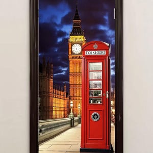 Custom Size Iconic Red Telephone Booth Door Decal Peel and Stick ...