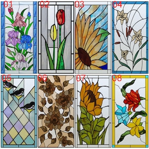 Custom Size Rose Flower Stained Glass Window Film Static Cling Privacy Stickers for Door Kitchen Office and Home Decor