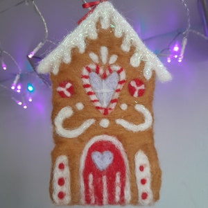 Handmade needle felted gingerbread house double sided christmas tree decoration/ christmas ornament, christmas tree, christmas decor