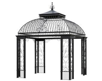 Ornamental Square Steel Pergola with Dome‑Top Scrollwork Roof & Decorative Columns | Model FS107E