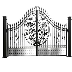 Rosaria Crest gate – Wrought Iron Gate with Twin Roses & Finial Arch Model # 143E