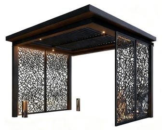 Free‑Standing Louvered Pergola with LED Lighting & Decorative Privacy Screen | Model FS103E