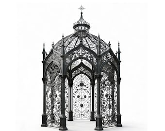 Gothic‑Style Round Ornamental Steel Dome Pergola with Decorative Columns | Model FS109E