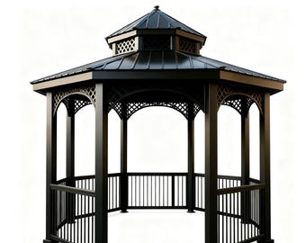 Octagon Two‑Tier Decorative Steel Gazebo with Lattice Railing & Finial | Model GAZO2TD3E