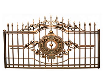 Handcrafted Steel Fence Panel with Ornamental Scrollwork & Central Medallion – Bronze Finish Model # OFP936E