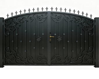Fleurcrest Royale – Scroll & Floral Wrought Iron Gate with Brass Accents Model # 120E