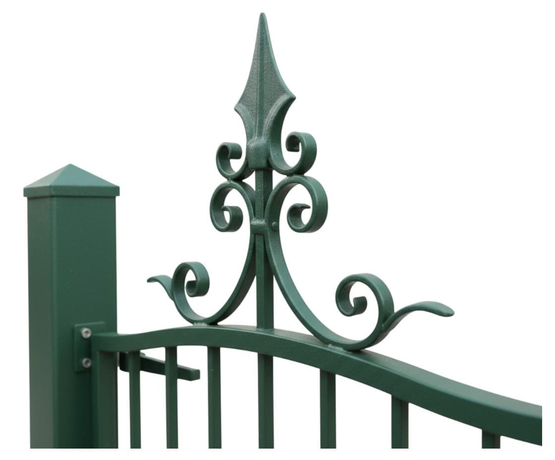 Scroll Spire Crest – Wrought Iron Gate With Central Finial & Ornamental ...