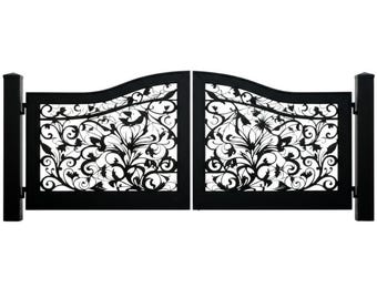 Flora curve Haven – Wrought Iron Gate with Leaf Scrolls & Arched Top Model # 850E