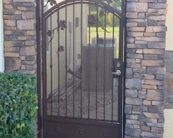 Modern Fence & Arch Leaves Metal Side Walk Gate | Custom Fabrication Metal Back Yard Gate | Made In Canada – Model # 027E