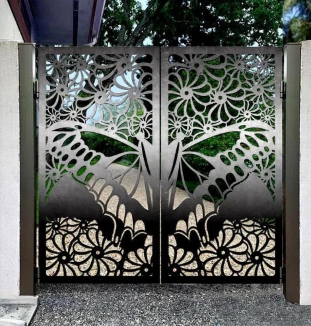 Stunning Laser Cut Artistic Butterfly Design Iron Garden Gate Modern