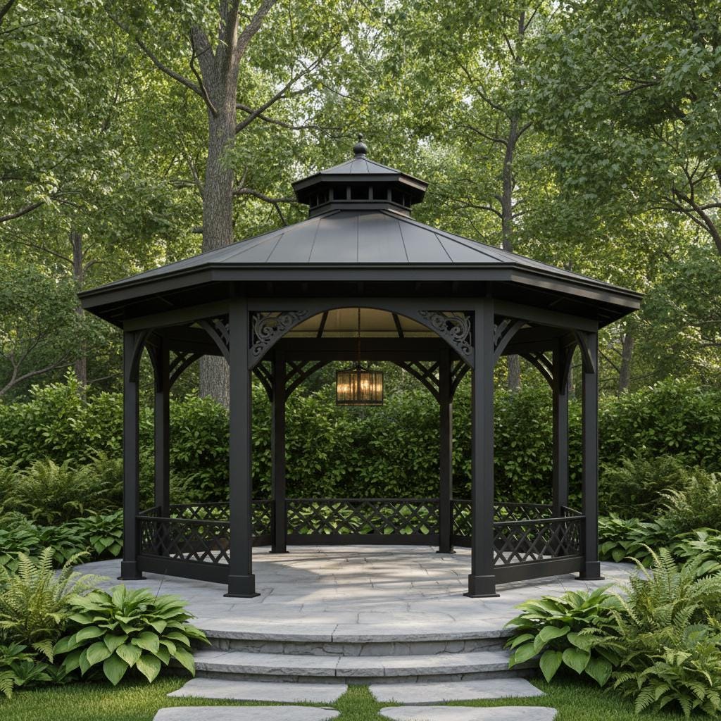 Octagonal Railing Octagon Two‑tier Decorative Steel Gazebo With Scrollwork, Lattice ...
