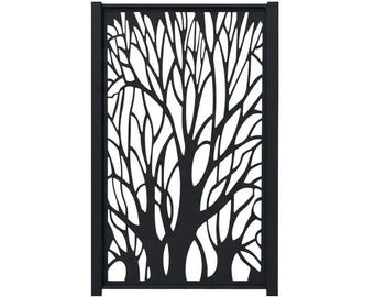 Branchveil Silhouette door with high-contrast dual-panel design and organic flow Model # 229E