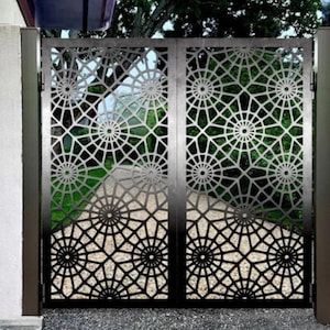Laser Cut Artistic Flower Design Metal Garden Gate | Custom Fabrication Metal Yard Gate | Made in Canada – Model # 830E