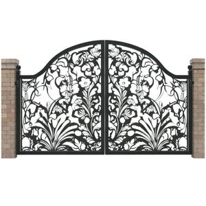 Roselace Arbor Gate – Ornate Wrought Iron Gate with Floral Scrolls & Curved Arch Model # 194E