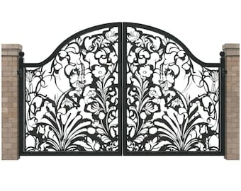 Roselace Arbor Gate – Ornate Wrought Iron Gate with Floral Scrolls & Curved Arch Model # 194E