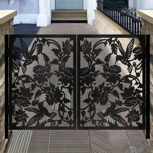 Modern Laser Cut Bird & Branches Metal Gate | Unique Custom Fabrication Entrance Metal Gate | Made in Canada – Model # 006E