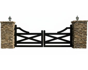 Stonecroft Manor Driveway Gate with Diagonal Crossbar Design - Steel Ranch Gate Model # 712E