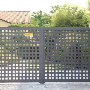 Modern Square Mesh Driveway Gate | Dual Swing Heavy Duty Metal Entry Gate | Made in Canada – Model # 137E