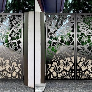 3D Laser Cut Artistic Floral Design Metal Garden Gate | Custom Fabrication Metal Pool Gate| Made in Canada – Model # 761E