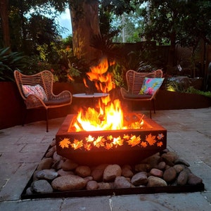 Fire Pit Square Artistic Leaf design | Wood Burning Outdoor Firepit | Custom Morden Design | Model # WBFP656E
