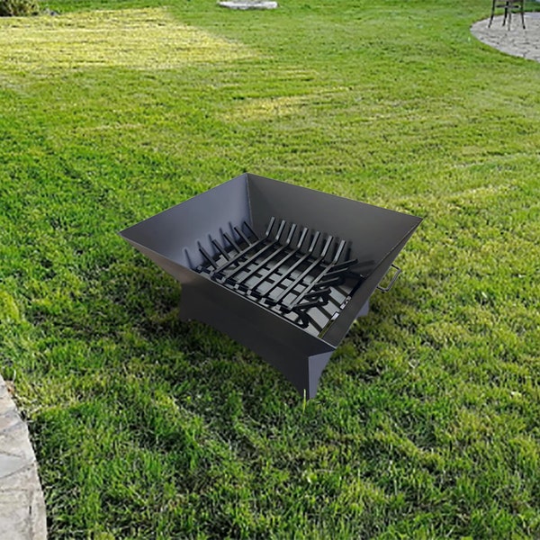 Square Fire Pit with grate | Wood Burning Outdoor Firepit | Custom Morden Design | Model # WBFP645E