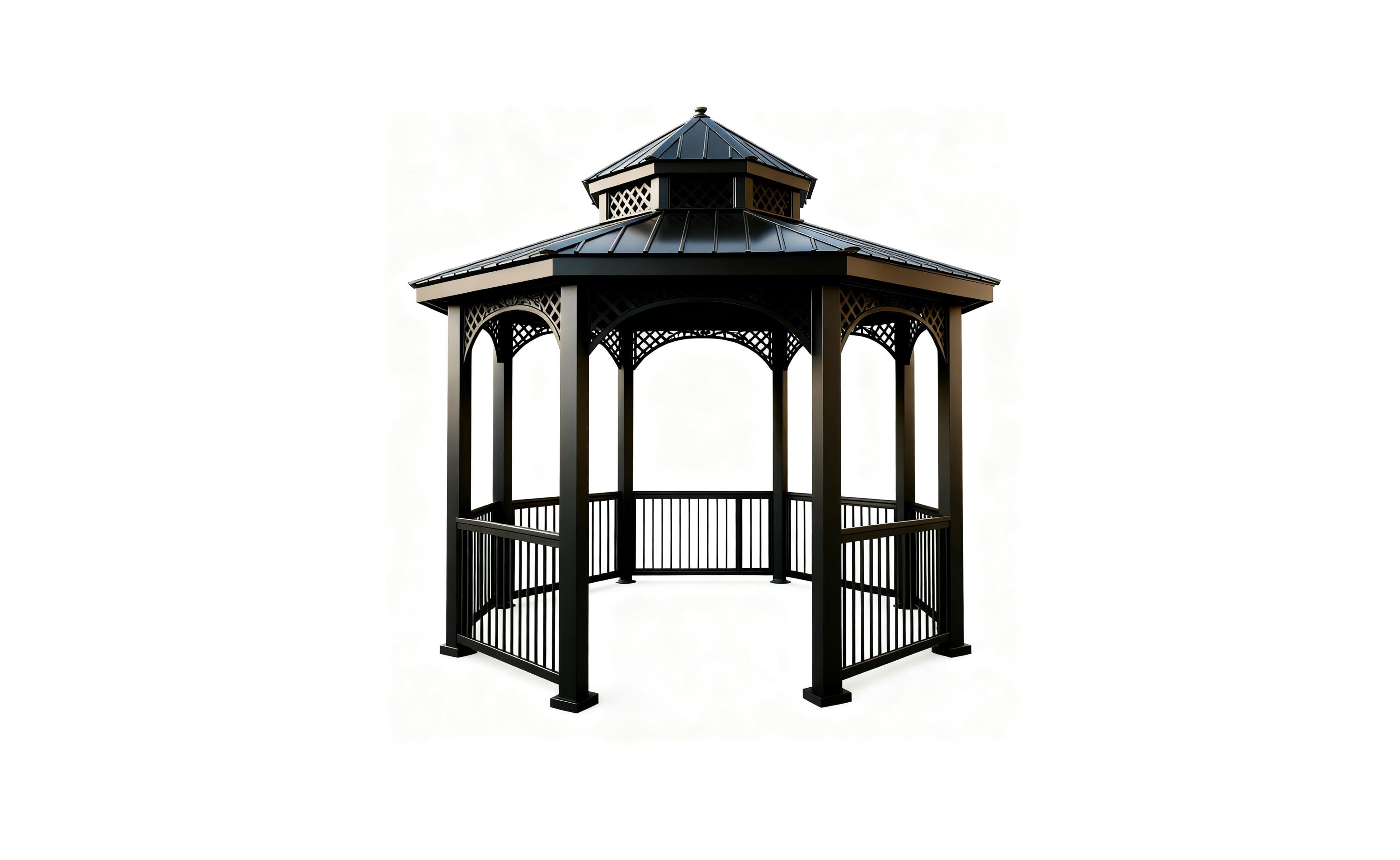Octagonal Railing Octagon Two‑tier Decorative Steel Gazebo With Lattice Railing & Finial ...