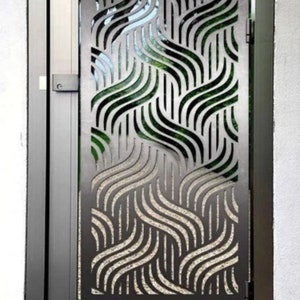 Laser Cut Artistic Wavy Design Metal Pool Gate| Modern Fabrication Metal Back Yard Gate | Made in Canada – Model # 726E
