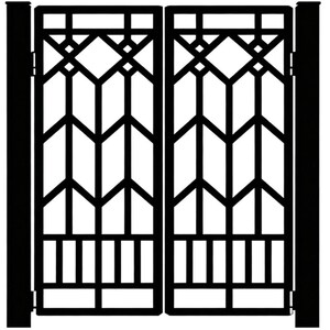 Diamonveil Passage – Geometric double-panel wrought iron man door with interlocking diamond crest and chevron lattice base Model # 794E