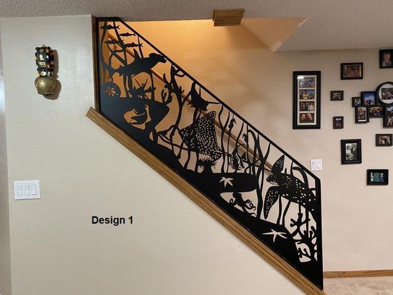 Turtle Panel Railing Plasma Cut Metal Stair Railing Panel | Hand Railing | Decorative Modern ...