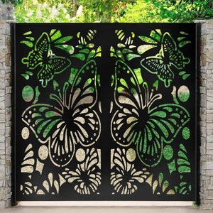 Modern 3D Laser Cut Butterfly Design Metal Yard Gate | Custom Fabrication Decorative Metal Back Yard Gate | Made in Canada – Model # 013E