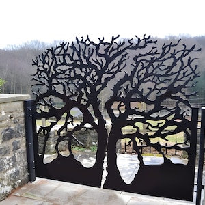 Unique Laser Cut Entrance Gate| Metal Art Tree Design Driveway Gate | Made in Canada– Model # 089E