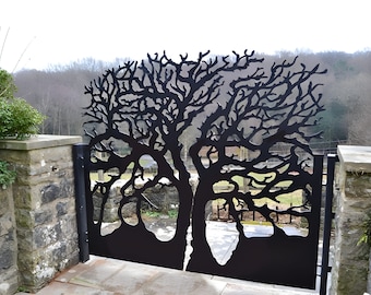 Unique Laser Cut Entrance Gate| Metal Art Tree Design Driveway Gate | Made in Canada– Model # 089E