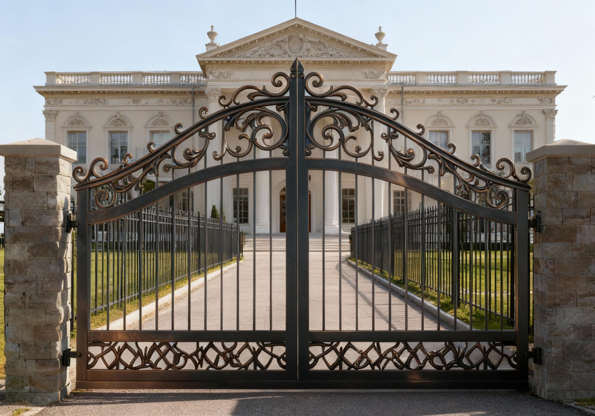 Scroll-veil Estate Gate – Ornate Wrought Iron Gate With Interwoven