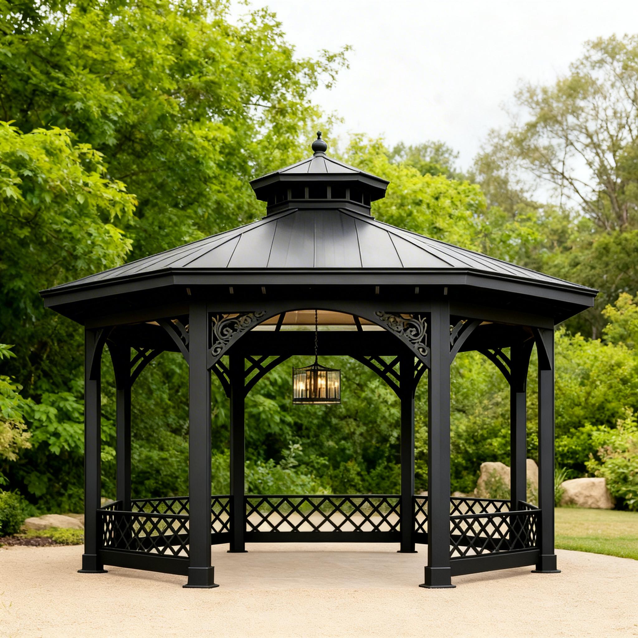 Octagonal Railing Octagon Two‑tier Decorative Steel Gazebo With Scrollwork, Lattice ...