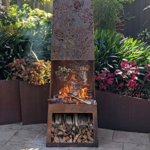 Fogón con almacenamiento de leña / Fogón de leña para exteriores / Diseño moderno personalizado / Modelo n.° WBFP864E