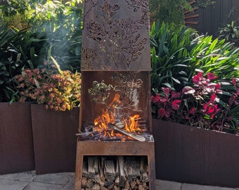 Fire Pit with Wood Storage | Wood Burning Outdoor Firepit | Custom Morden Design | Model # WBFP864E