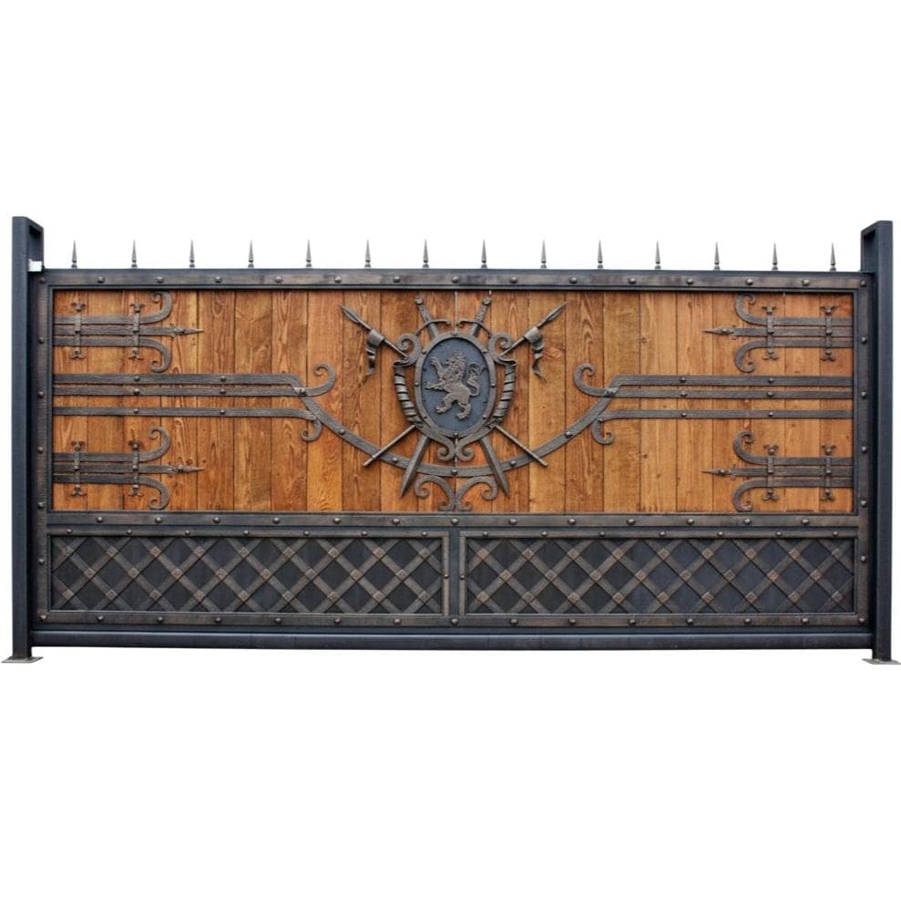 Shield Spire Ornamental Driveway Gate With Medieval Crest Work, Riveted ...
