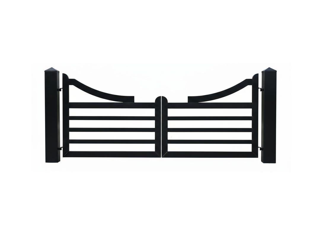 Wave Razor Top On Gate Waveform Classic – Curved Top Horizontal Bar Steel Driveway Gate Model ...