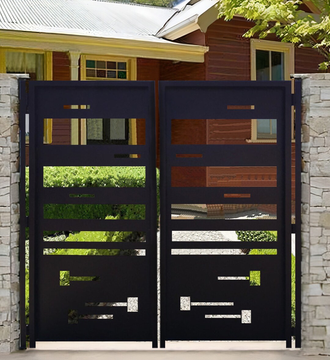 Rectangular Design Metal Yard Gate Modern Etsy