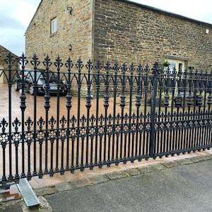 Radleigh Wrought iron gates – Dual Swing Driveway Gate | Classic Fence Design Entry Gate| Rectangular Shape | Made in Canada – Model # 145E