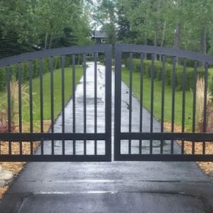 Modern Solid Metal Fence Design Dual Swing Driveway Gate | Custom Fabrication Heavy Duty Metal Entry Gate | Made in Canada– Model # 190E