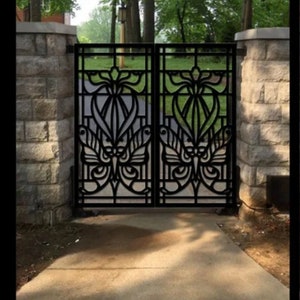Stunning Laser Cut Artistic Butterfly Design Metal Garden Gate | Modern Fabrication Metal Yard Gate| Made in Canada – Model # 775E