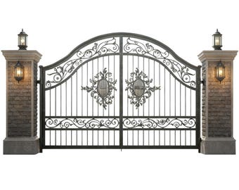 Custom Fabrication Side Panel Geometric Design Entrance Gate | Solid Metal Driveway Gate– Made In Canada – Model # 058E