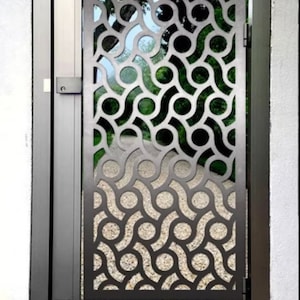 Laser Cut Artistic Doodle Design Metal Yard Side Gate| Modern Fabrication Metal Garden Gate | Made in Canada – Model # 720E