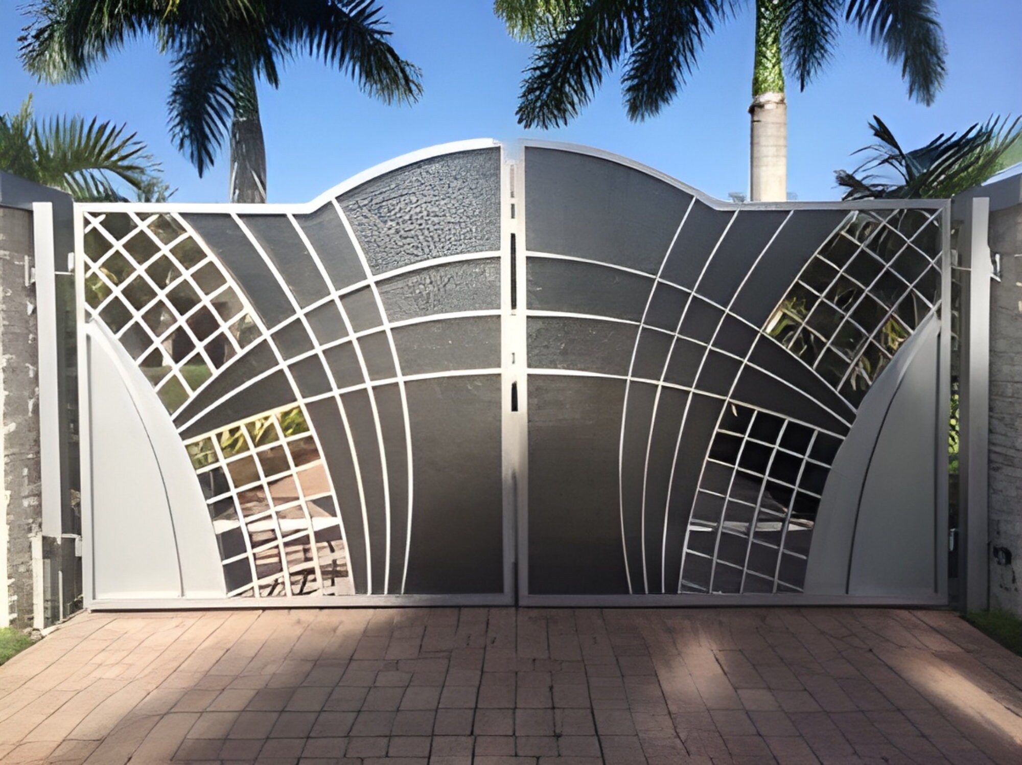 Modern Metal Art Driveway Gate Sturdy Steel Construction Heavy Duty