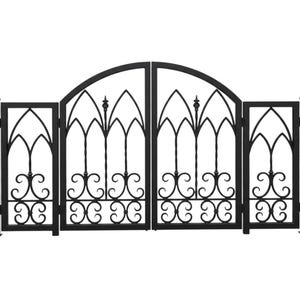 Gothique Passage – Ornamental wrought iron man door with pointed arch lattice, twisted bars, and scrollwork base Model # 266E