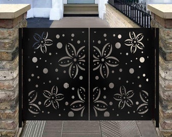 Modern Laser Cut Floral Motif Design Metal Gate | Custom Fabrication Heavy Duty Metal Gate | Made in Canada – Model # 017E