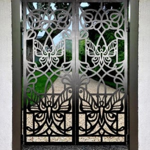 Beautiful Laser Cut Artistic Butterfly Design Wrought Iron Gate | Modern Fabrication Metal Garden Gate | Made in Canada – Model # 822E